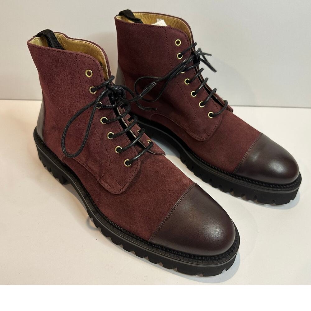 TAFT Handcrafted Suede Leather Lace-Up Combat Boots Burgundy EU 39 NWOB